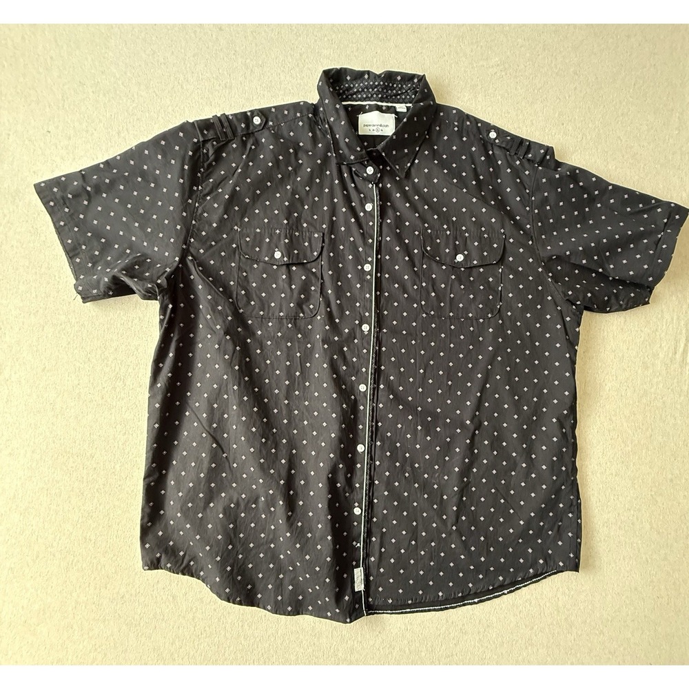 Paper Denim & Cloth Men's Black 3XL short Sleeve Collared Button Up Shirt With P